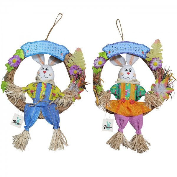 Στεφάνι με Αχυρένιο Λαγός φ30 Φ30cm (κούκλα 40cm) Bunny's 93400