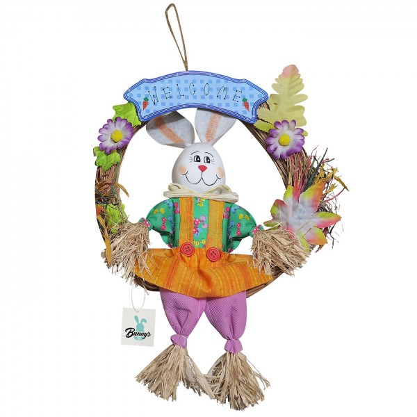 Στεφάνι με Αχυρένιο Λαγός φ30 Φ30cm (κούκλα 40cm) Bunny's 93400